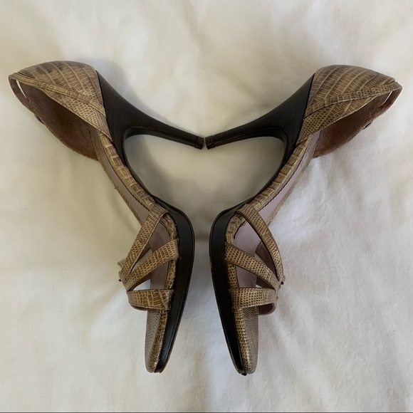 Kenneth Cole Leather, faux alligator open toe strappy high heels, made in Spain - Picture 4 of 12